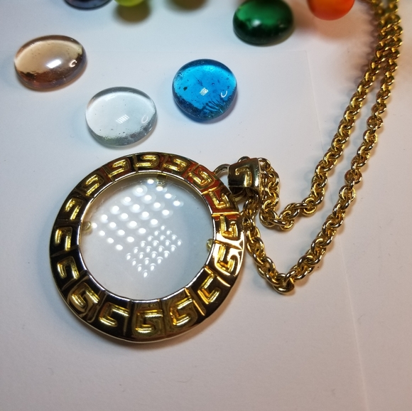AUTHENTIC 90s GIVENCHY MONACLE GLASS SIGNED STAMPED PENDANT NECKLACE - Picture 8 of 12